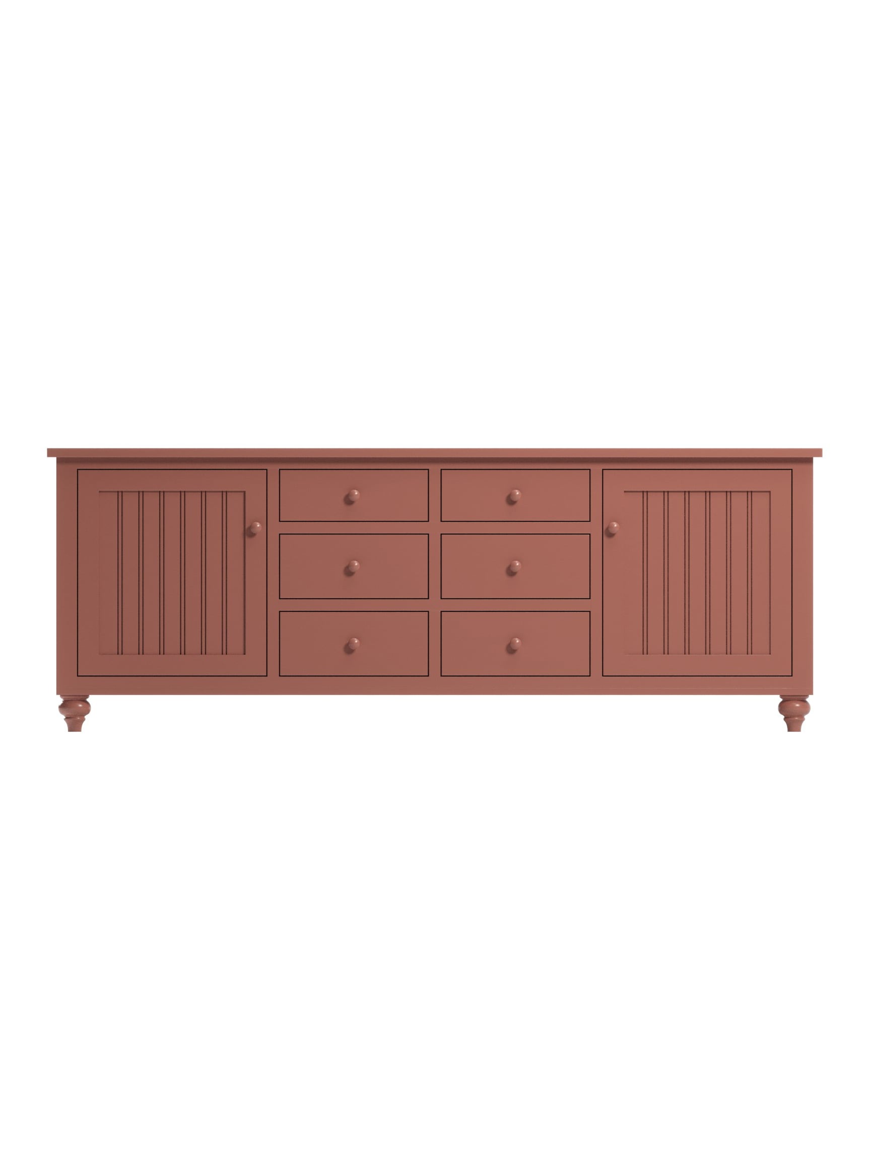 Ormond 2 Door TV Console, Bun Feet, Beadboard, Wood Knobs, Baked Terracotta, Straight On Ormond 2 Door TV Console, Bun Feet, Beadboard, Wood Knobs, Baked Terracotta, Straight On