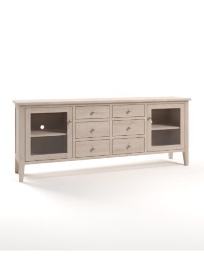 Ormond 2 Door TV Console, Tapered Legs, Glass Doors, Flat Panel, Nickel Knobs, Lace