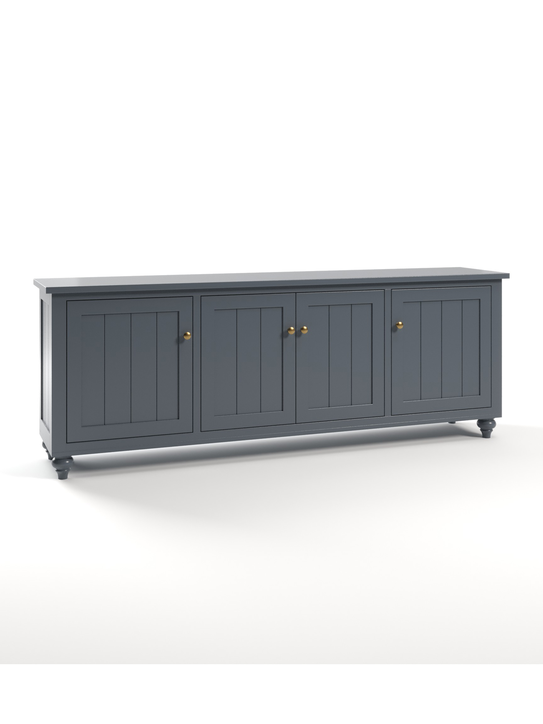 Ormond 4 Door TV Console, Bun Feet, Barn Board, Antique Brass Knobs, Shale Ormond 4 Door TV Console, Bun Feet, Barn Board, Antique Brass Knobs, Shale