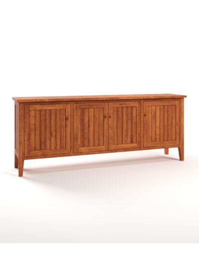 Ormond 4 Door TV Console, Tapered Legs, Beadboard, Wood Knobs, Cherry
