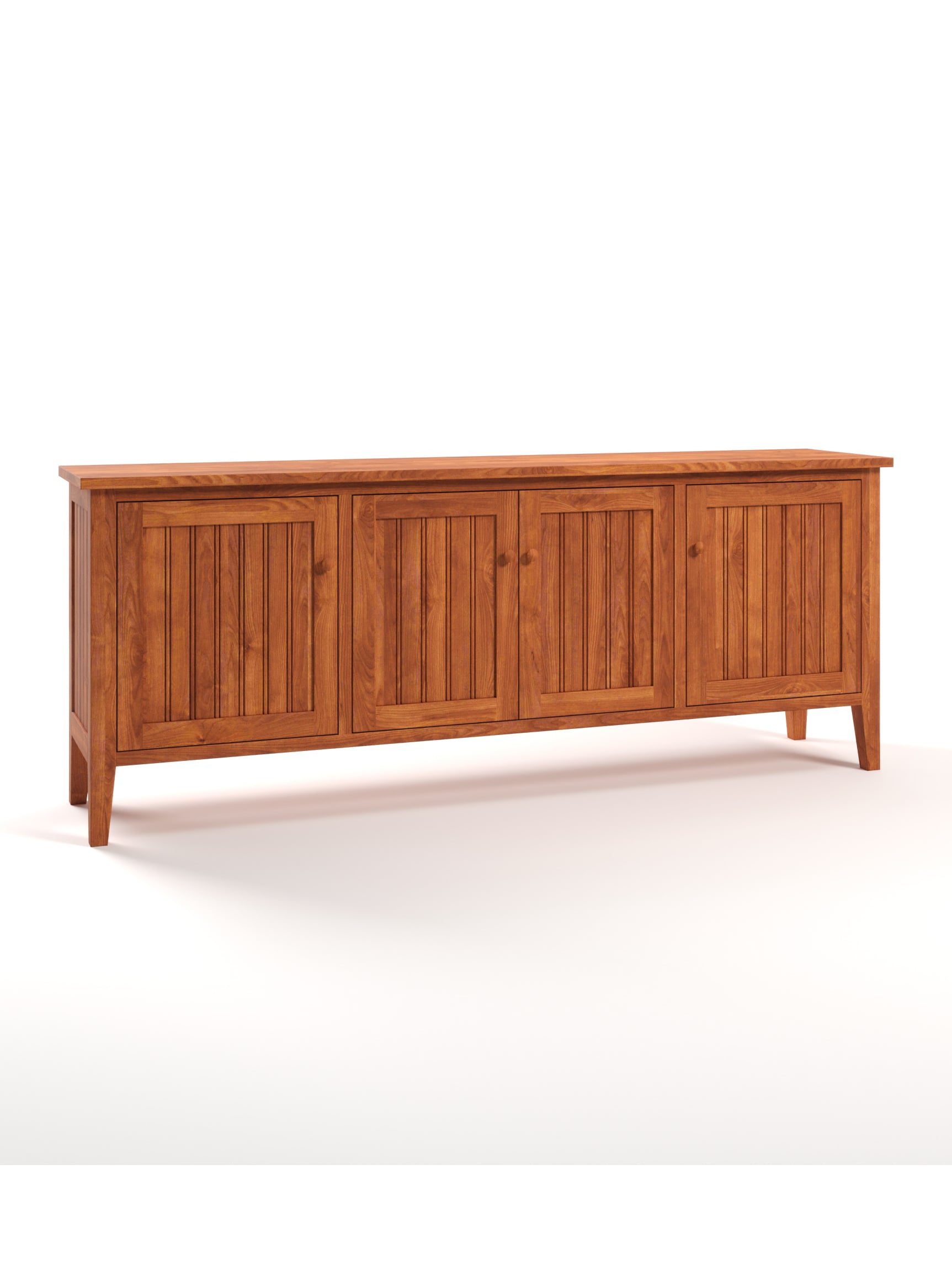 Ormond 4 Door TV Console, Tapered Legs, Beadboard, Wood Knobs, Cherry Ormond 4 Door TV Console, Tapered Legs, Beadboard, Wood Knobs, Cherry