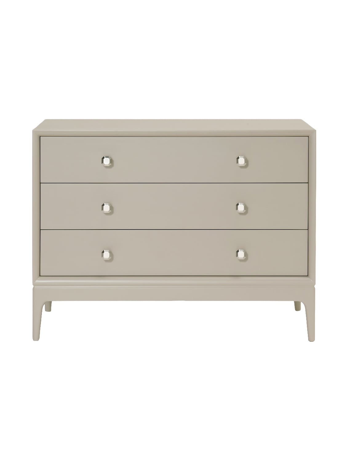 Greenport Large Three Drawer Nightstand Shell Grey Straight On Greenport Large Three Drawer Nightstand Shell Grey Straight On